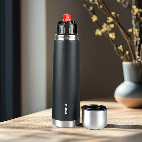 Buy Borosil Thermo 500ml Black Matte Stainless Steel Flask,Black on EMI