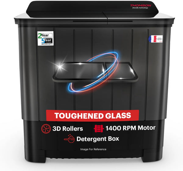 Buy Thomson 7 kg 5 Star Aqua Magic Grande Series with Toughened Glass Semi Automatic Top Load Black,  Semi Automatic Top Load Black,  Grey (TSG7000) on EMI