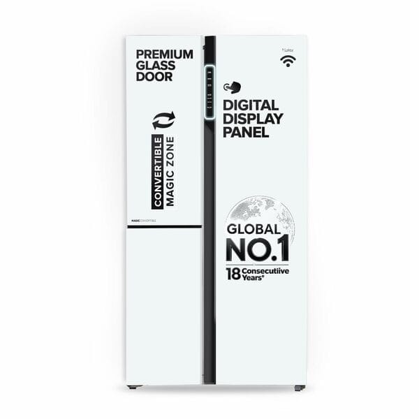 Buy Haier 598 L 3 Star Frost Free Expert Inverter Smart Sense AI enabled 3-Door Side by Side Refrigerator (HRT-683PWGU1, Pearl Whitelass, Magic Convertible Zone, Premiumoguelass, 2026 Model) on EMI