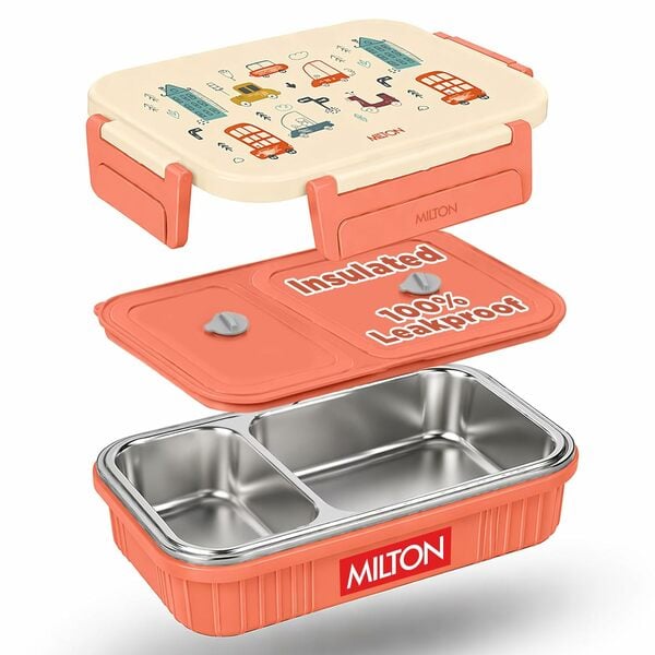 Buy Milton Meal Safe 2 Inner Stainless Steel Tiffin Box for School 465 ml, Orange on EMI