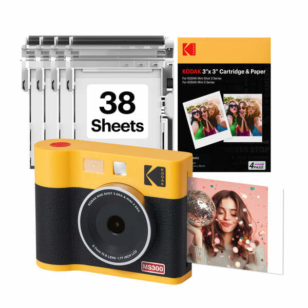 Buy KODAK Mini Shot 3 ERA 4PASS 2-in-1 Instant Camera and Photo Printer (Yellow) (3x3) (38 Sheet Bundle) on EMI