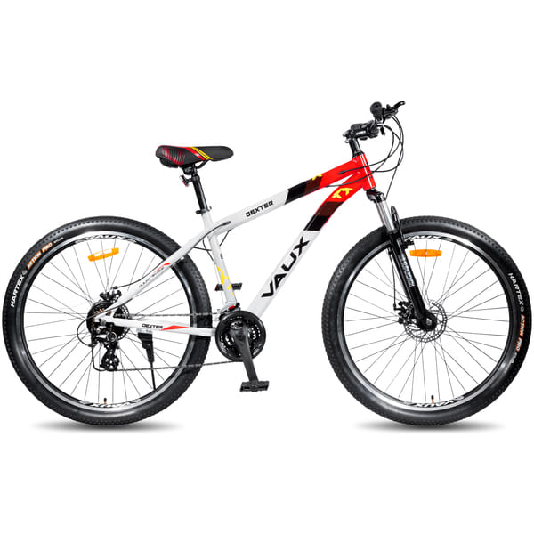 Buy Vaux Dexter 29T MTB Cycle for Men with Shimano 21 Speed Gear, 29inch Gear Bicycle, Front Suspension Fork, Dual Disc Brake, Nylon Tyres, Alloy Rims (Grey-Red) on EMI