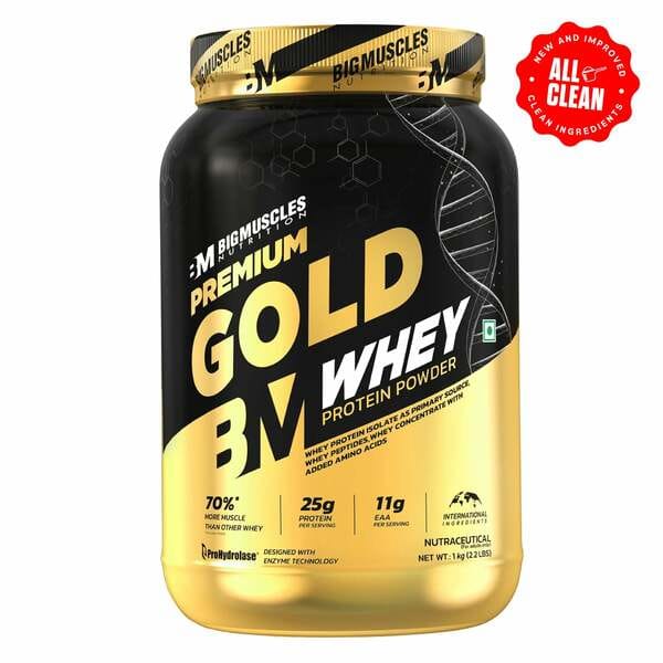 Buy Big Muscles Nutrition|Premium Gold Whey Protein - 1 KG (STRAWBERRY MILKSHAKE) on EMI