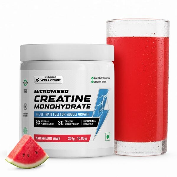 Buy Wellcore Pure Micronised Creatine Powder (83 Servings)(WATERMELON WAVE) on EMI