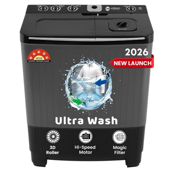 Buy Uniboom 10 kg Ultra Wash | Jet Dryer | Portable Wheels | Buzzer | Heavy Duty Motor Semi Automatic Top Load Grey, Black on EMI