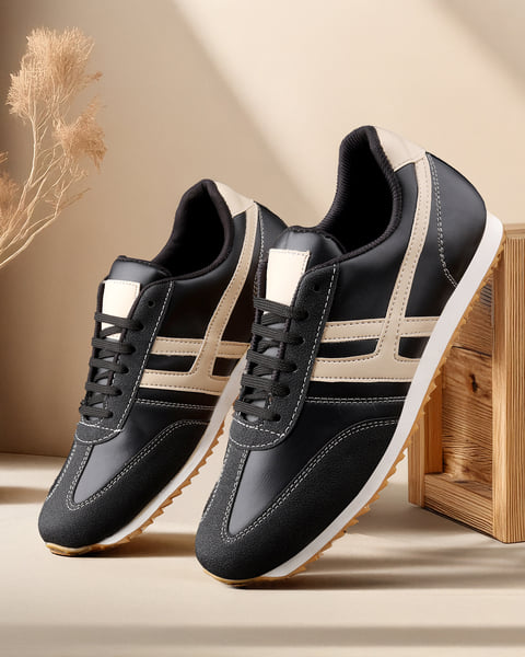 Buy Woakers Men Cushioning Upper Casual Lifestyle Sneakers|Black on EMI