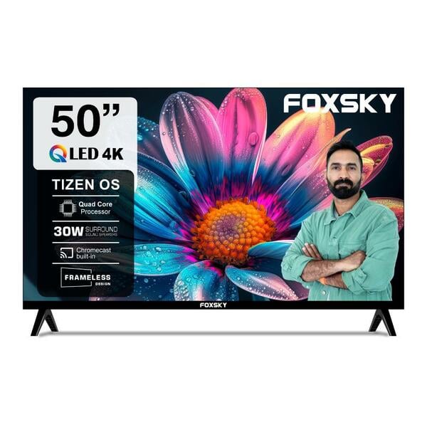 Buy Foxsky 127 cm (50 inch) 4K Ultra HD QLED Smart Tizen TV with Dolby Audio (50FS TIZEN) 2026, Black on EMI